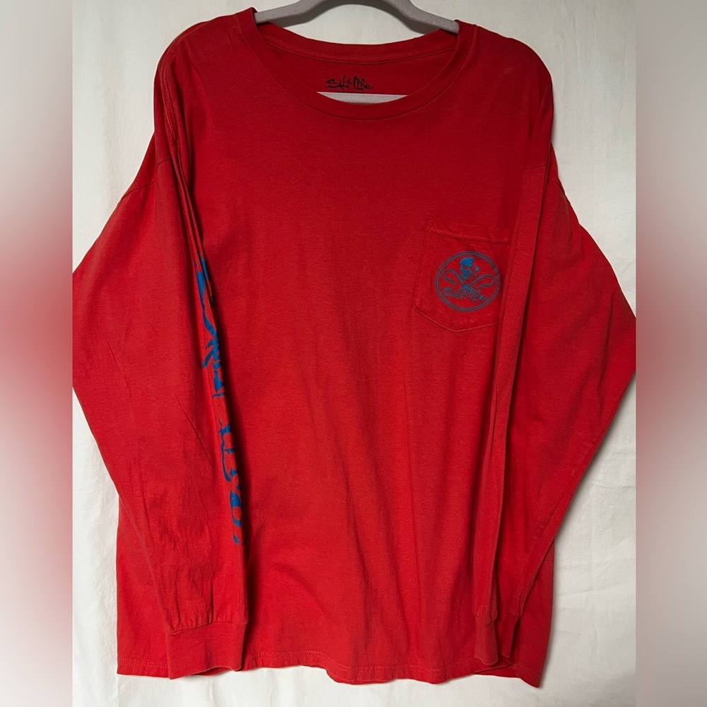 Salt Life Coral Long Sleeve Men's Tee with Blue Accents
